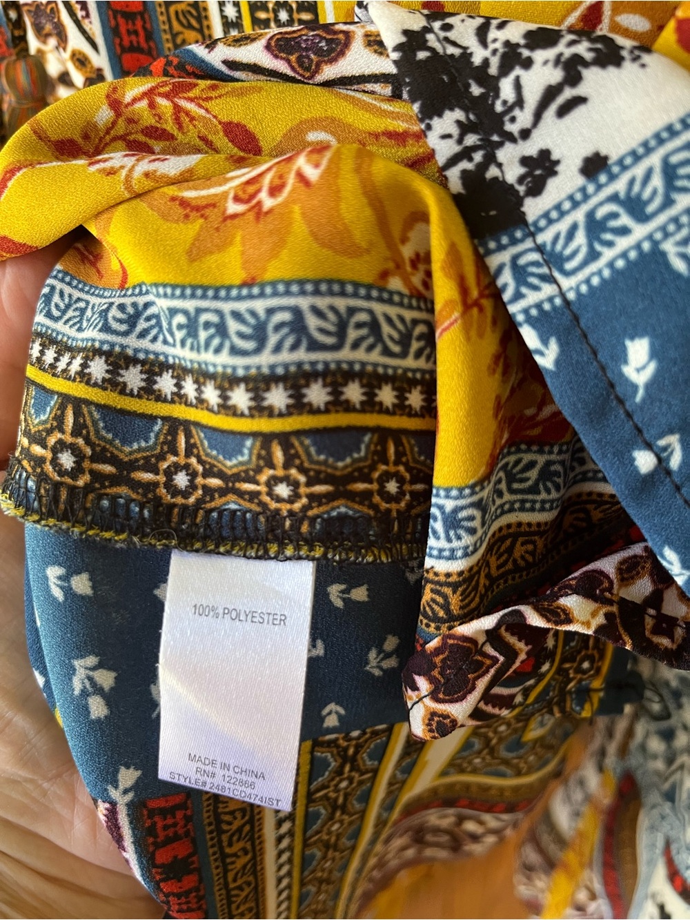 Chenault Yellow Multi-Print Boho Tie-Front Top - Picture 5 of 6